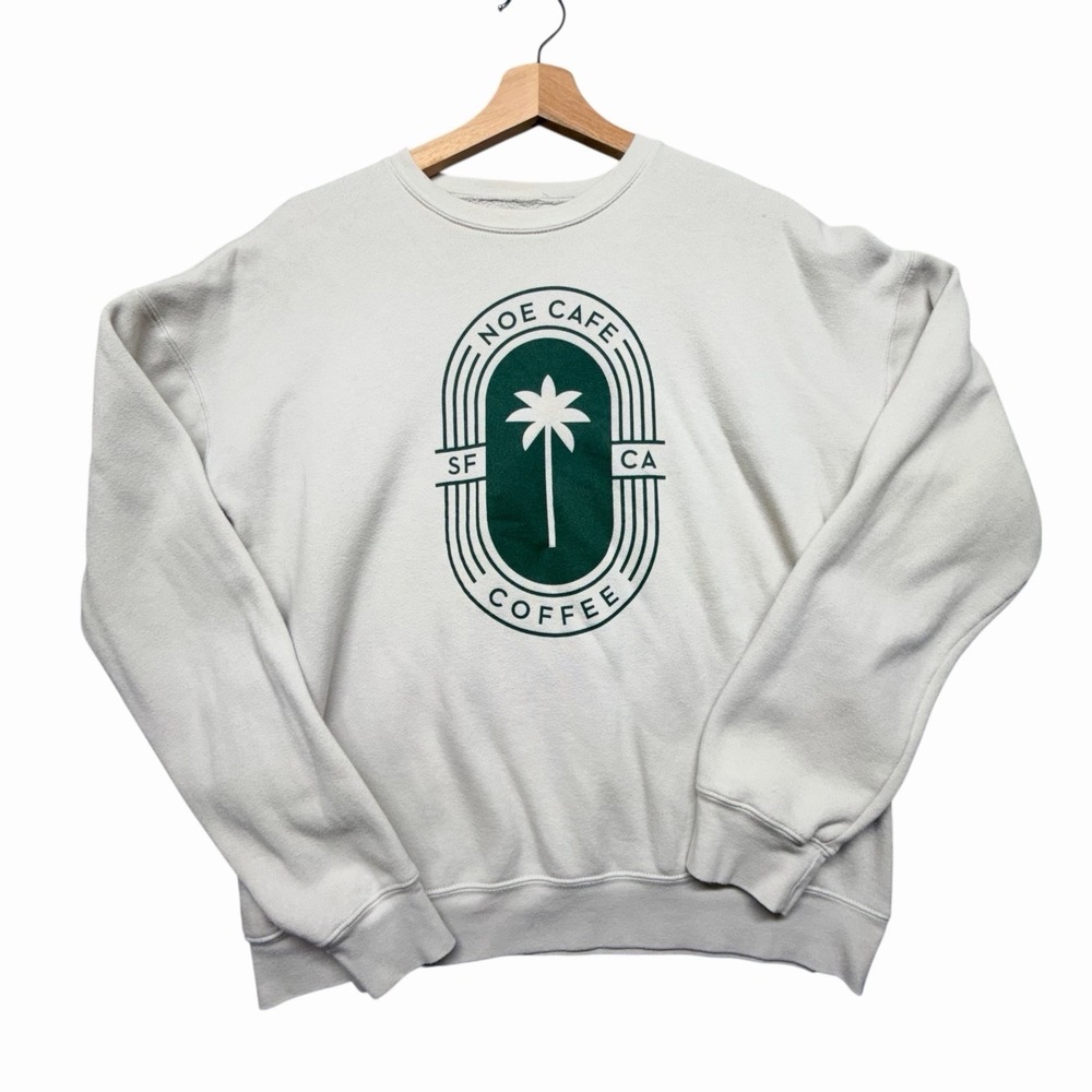 Noe Cafe SF CA Women Coffee Graphic Sweatshirt White Crewneck Pullover Medium